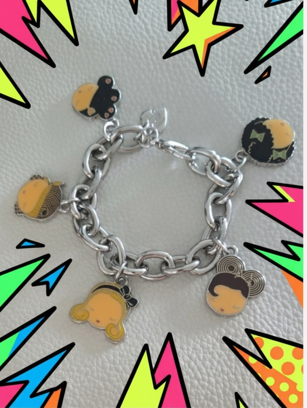 VTG Y2K Harajuku Lovers Gwen Stefani 5 Doll Charm Bracelet Rare HTF Charms